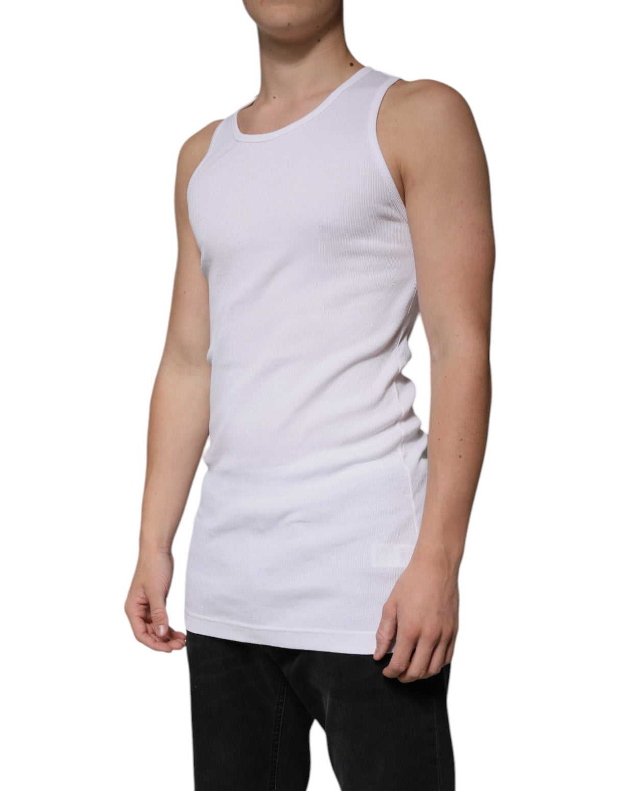 Dolce & Gabbana White Cotton Sleeveless Round Neck Tank T-shirt