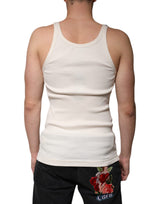 Dolce & Gabbana Off White Cotton Sleeveless Round Neck Tank T-shirt