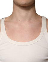 Dolce & Gabbana Off White Cotton Sleeveless Round Neck Tank T-shirt