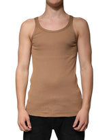 Dolce & Gabbana Brown Cotton Sleeveless Round Neck Tank T-shirt