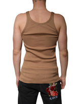 Dolce & Gabbana Brown Cotton Sleeveless Round Neck Tank T-shirt