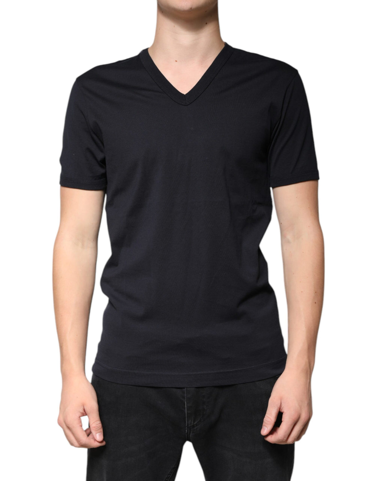 Dolce & Gabbana Black Cotton V-neck Short Sleeves T-shirt