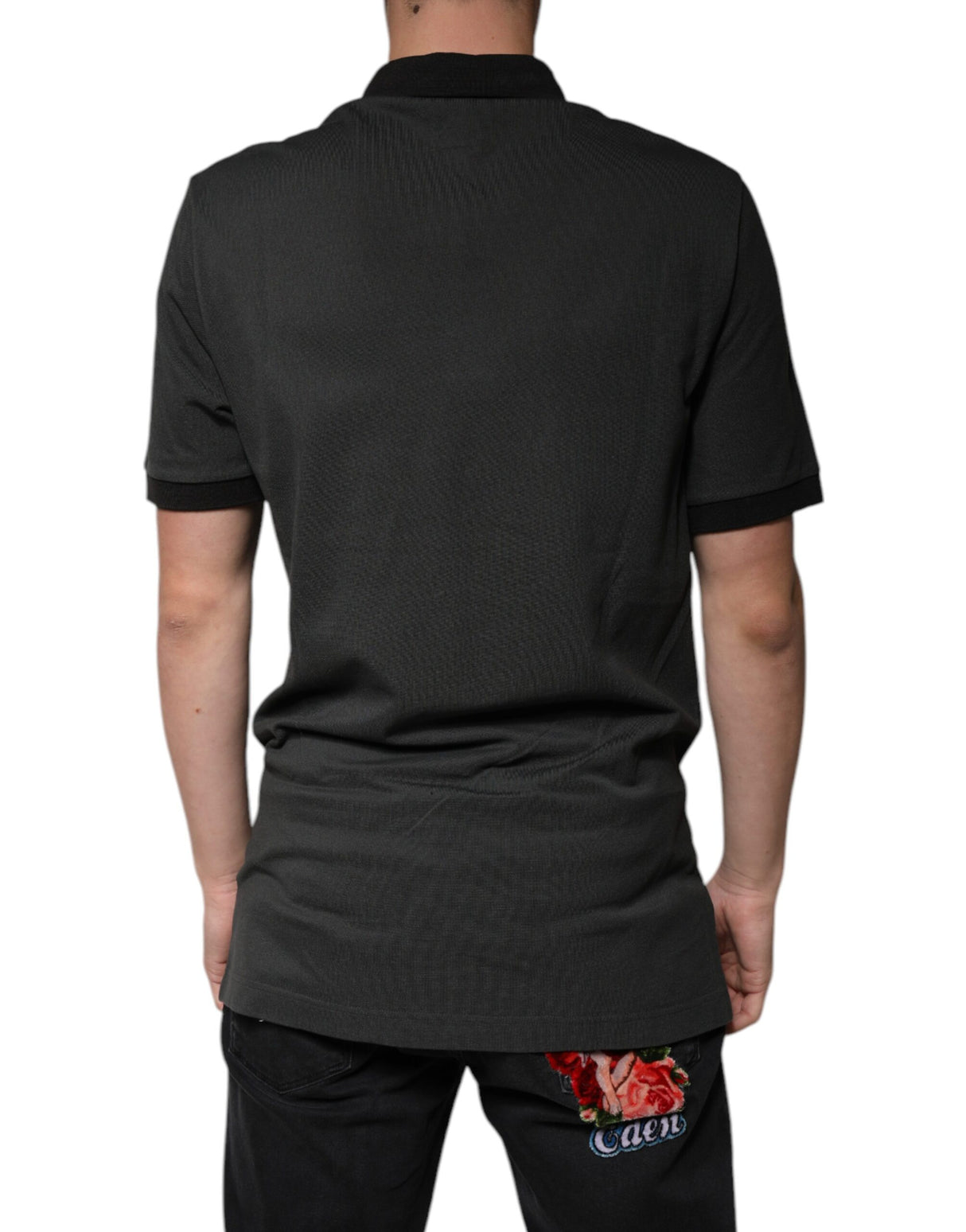 Dolce & Gabbana Black Logo Print Collared Cotton Polo T-shirt