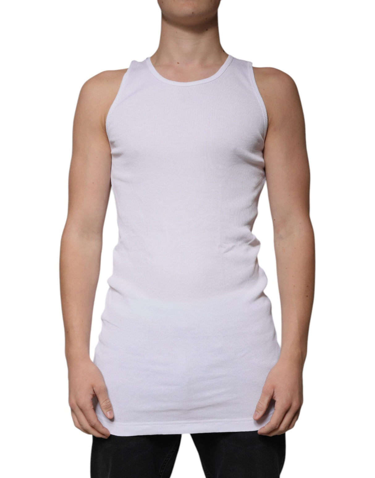 Dolce & Gabbana White Cotton Sleeveless Round Neck Tank T-shirt