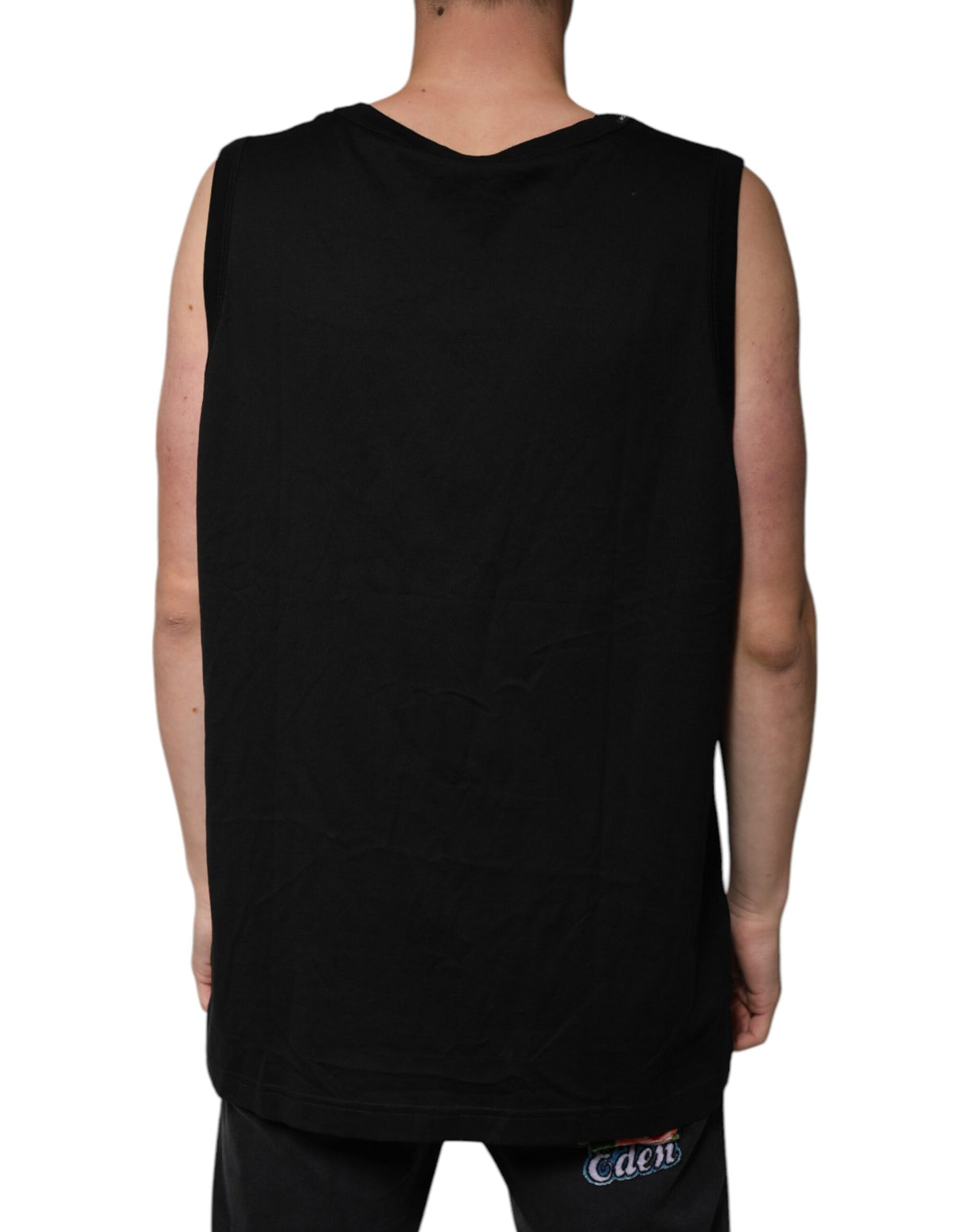 Dolce & Gabbana Black Cotton Sleeveless Round Neck Tank T-shirt