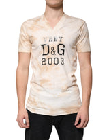 Dolce & Gabbana Beige Graphic Print Cotton V-neck T-shirt