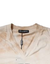 Dolce & Gabbana Beige Graphic Print Cotton V-neck T-shirt