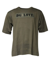 Dolce & Gabbana Army Green DG Love Cotton Crew Neck T-shirt