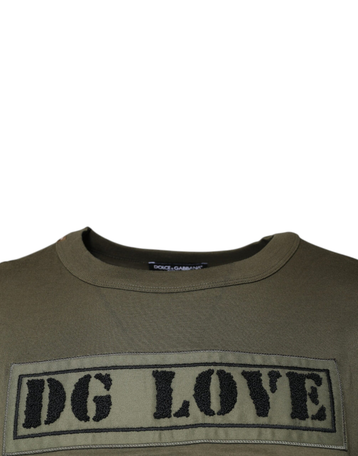 Dolce & Gabbana Army Green DG Love Cotton Crew Neck T-shirt