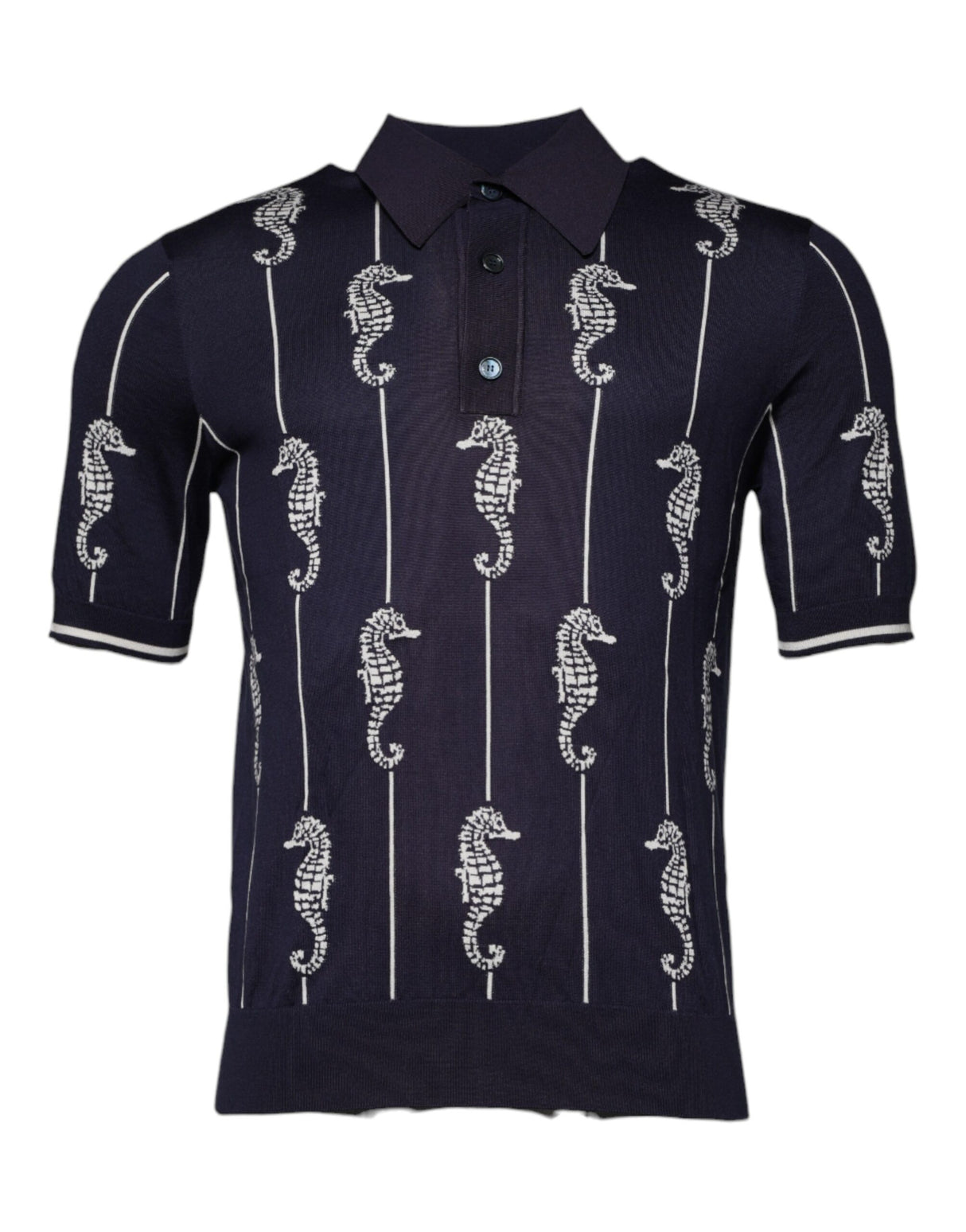 Dolce & Gabbana Dark Blue Sea Horse Collared Polo T-shirt