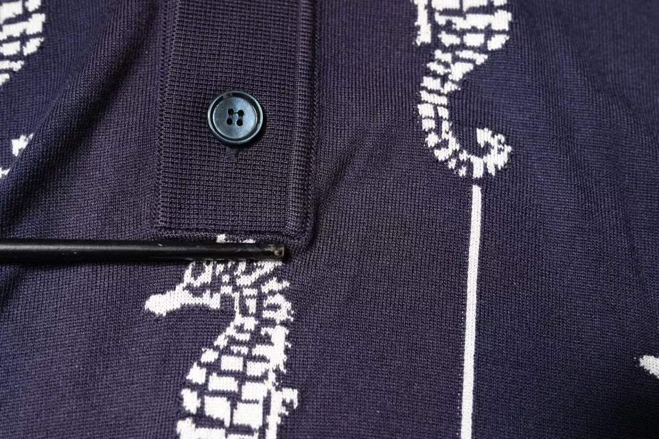 Dolce & Gabbana Dark Blue Sea Horse Collared Polo T-shirt