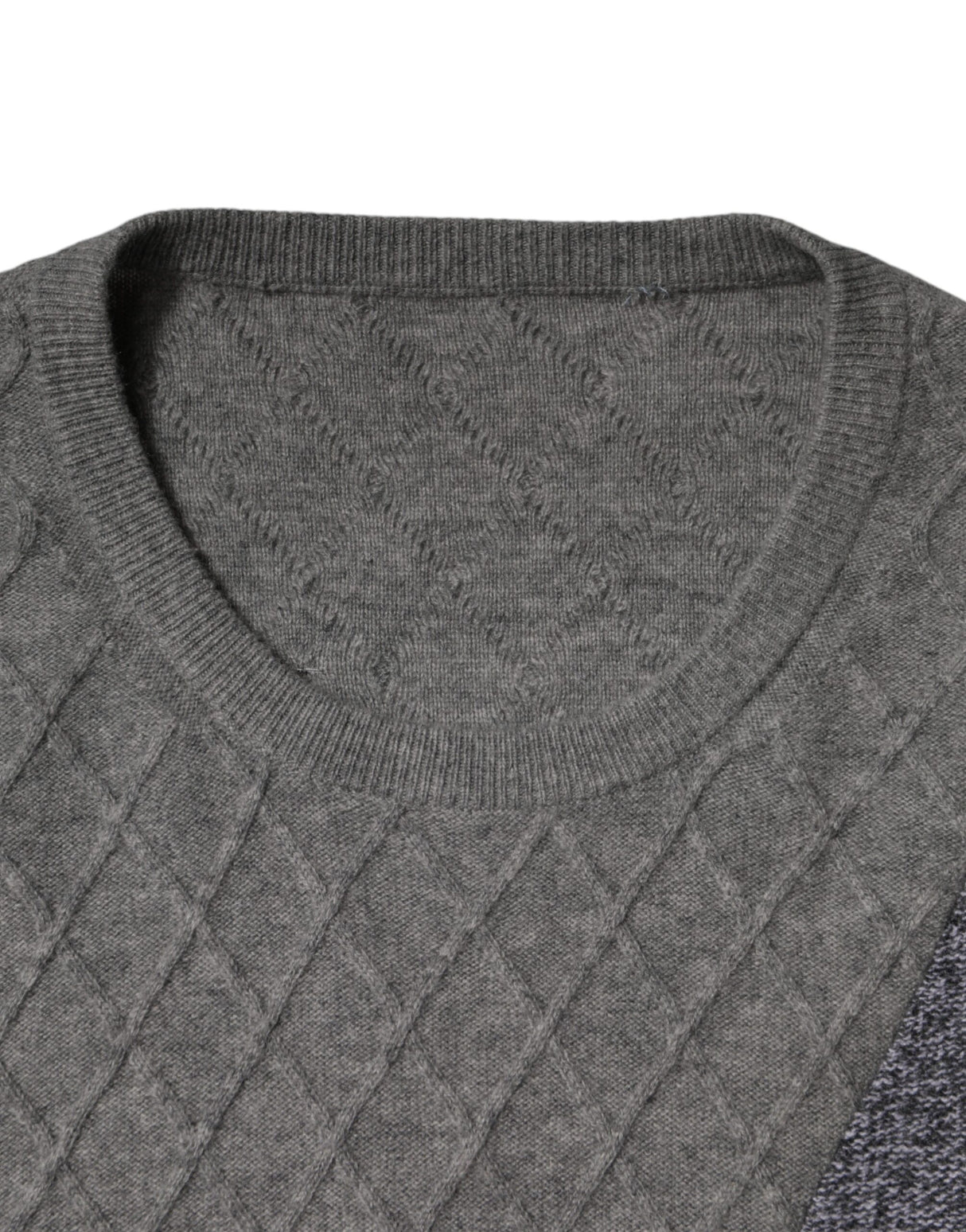 Ballantyne Gray Cashmere Argyle Intarsia Knit Crew Neck Sweater