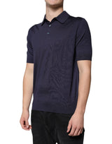 Dolce & Gabbana Blue Silk Collared Short Sleeves Polo T-shirt