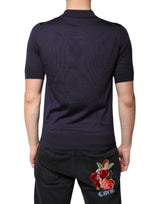 Dolce & Gabbana Blue Silk Collared Short Sleeves Polo T-shirt