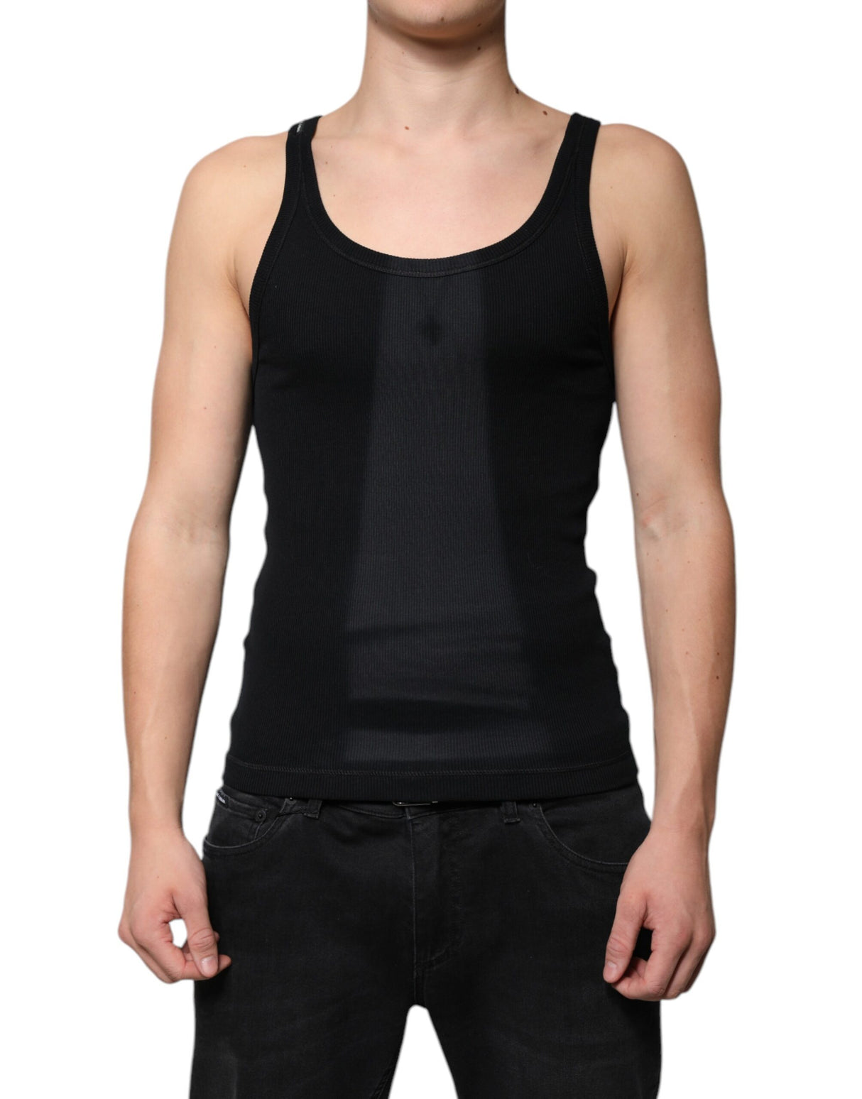 Dolce & Gabbana Black Cotton Sleeveless Round Neck Tank T-shirt