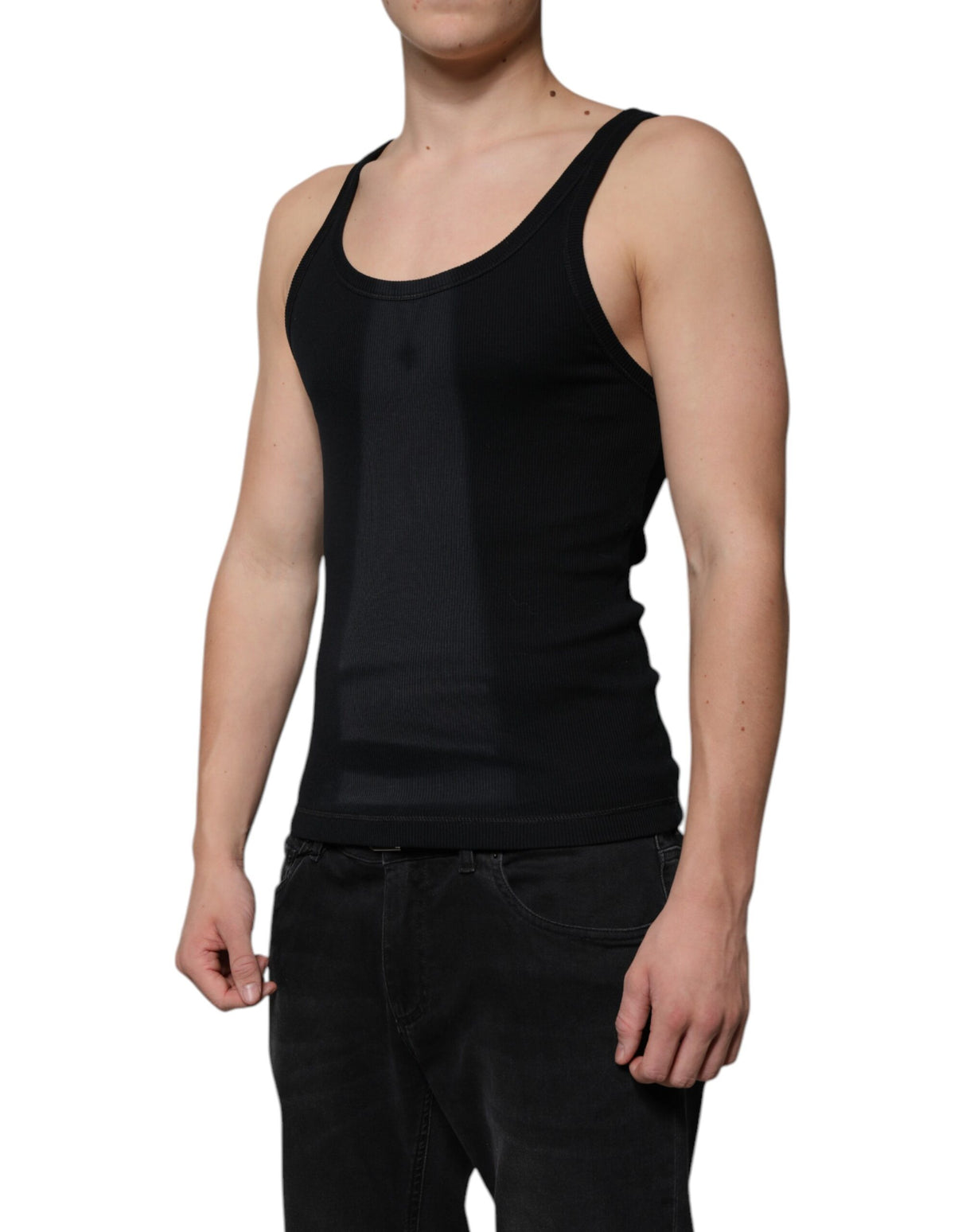 Dolce & Gabbana Black Cotton Sleeveless Round Neck Tank T-shirt