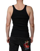 Dolce & Gabbana Black Cotton Sleeveless Round Neck Tank T-shirt