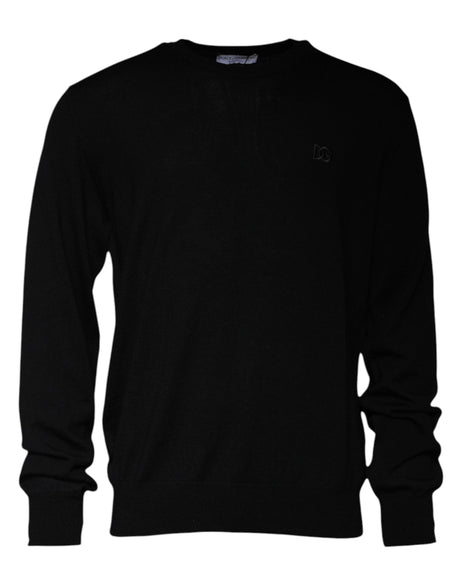 Dolce & Gabbana Black Logo Wool Crew Neck Pullover Sweater