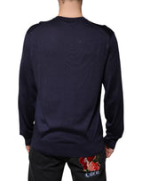 Dolce & Gabbana Navy Blue Silk V-neck Pullover Sweater