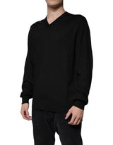 Dolce & Gabbana Black Cashmere V-neck Pullover Sweater