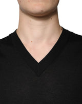 Dolce & Gabbana Black Cashmere V-neck Pullover Sweater