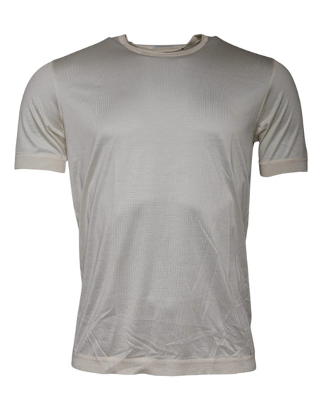 Dolce & Gabbana Off White Silk Crew Neck Short Sleeve T-shirt