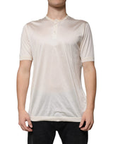 Dolce & Gabbana Off White Silk Crew Neck Henley T-shirt