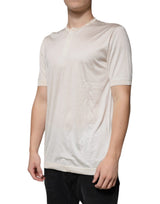 Dolce & Gabbana Off White Silk Crew Neck Henley T-shirt