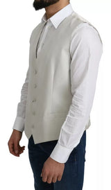 Dolce & Gabbana Off-White Cotton Silk Formal Coat Vest