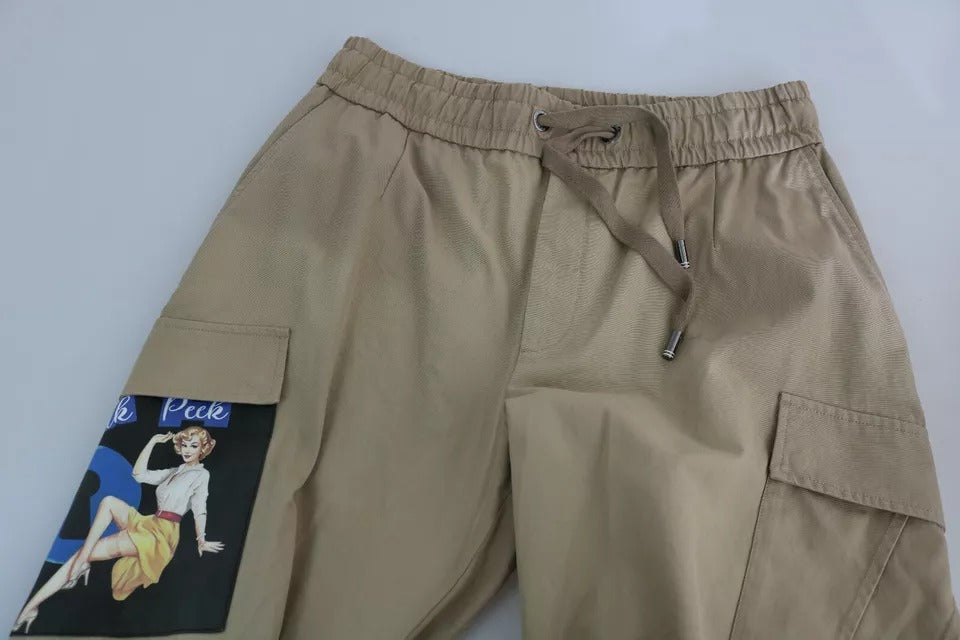 Dolce & Gabbana Beige Pin Up Print Cargo Pants