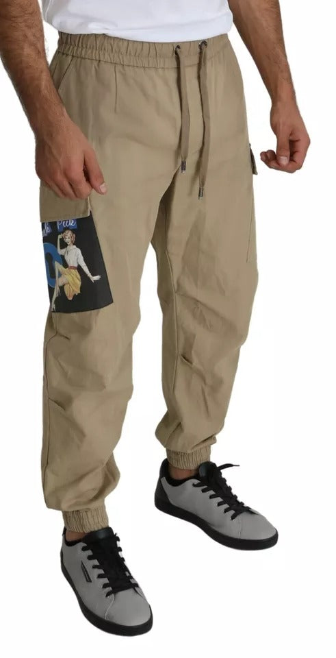 Dolce & Gabbana Beige Pin Up Print Cargo Pants