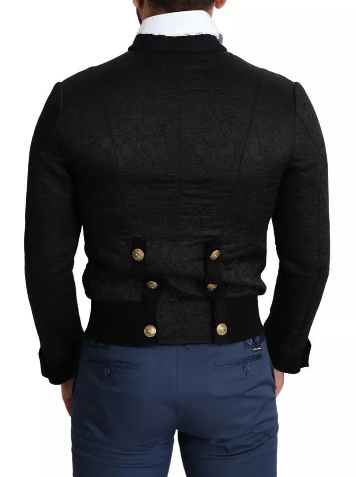 Dolce & Gabbana Black Button Embellished Military Jacket