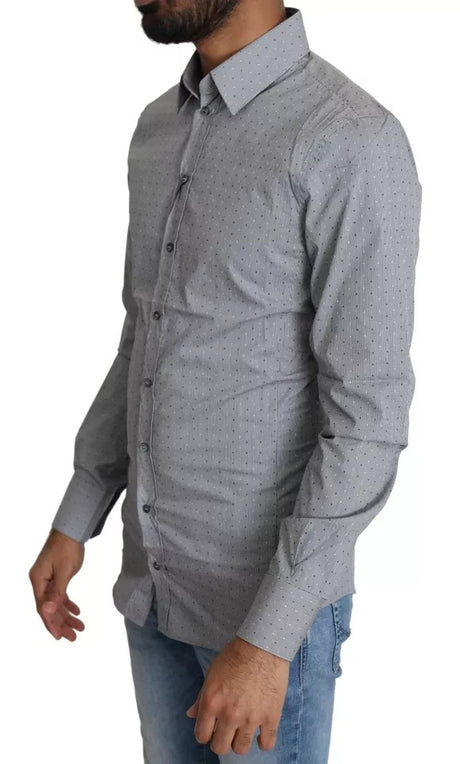 Dolce & Gabbana Gray SICILIA Dotted Semi Fitted Formal Shirt