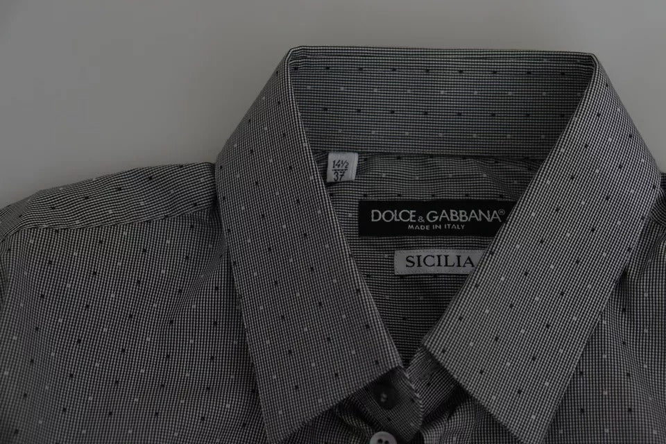 Dolce & Gabbana Gray SICILIA Dotted Semi Fitted Formal Shirt