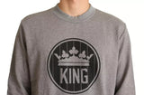 Dolce & Gabbana Gray Crown King Cotton Pullover Sweater