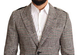 Dolce & Gabbana Gray Check Plaid Long Trench Coat Jacket