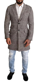 Dolce & Gabbana Gray Check Plaid Long Trench Coat Jacket