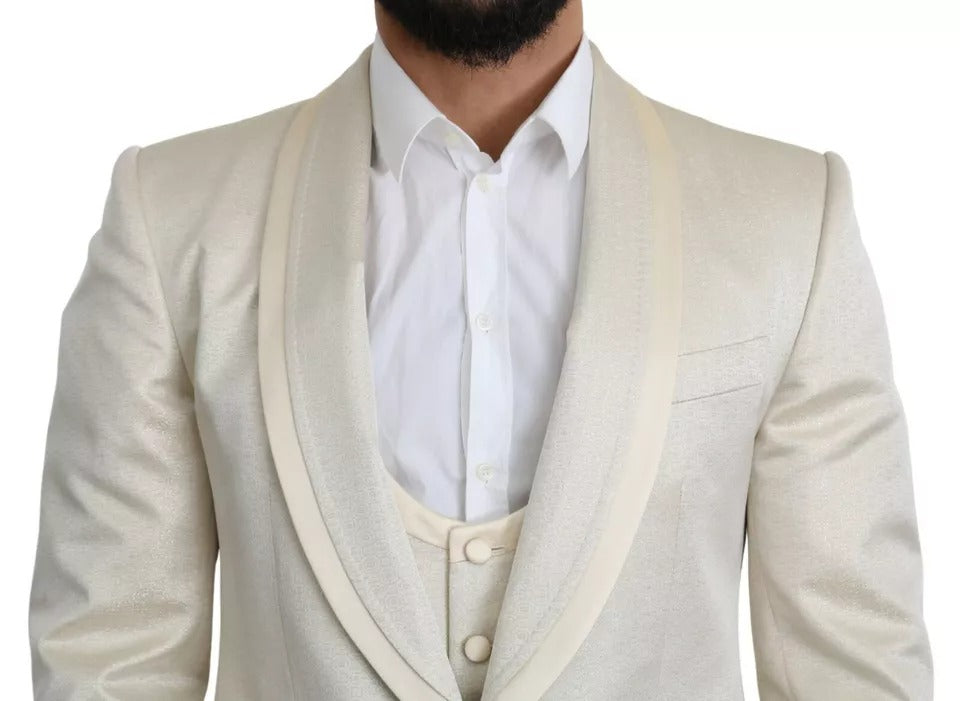 Dolce & Gabbana Beige Wool Crème 3 Piece SICILIA Shawl Suit