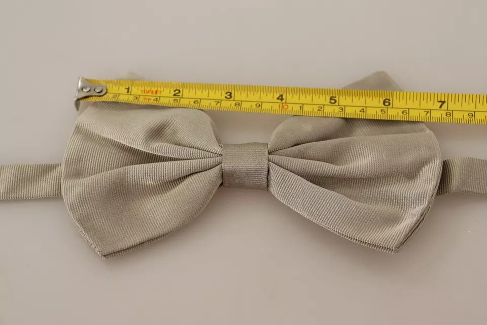 Dolce & Gabbana Silver Gray Silk Adjustable Neck Bow Tie