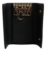 Dolce & Gabbana Black Leather Gold Metal Logo Plaque Trifold Keyring