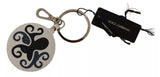 Dolce & Gabbana White Leather Printed Metal Silver Tone Keyring Keychain