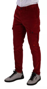 Dolce & Gabbana Red Corduroy Cotton Cargo Skinny Pants