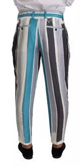 Dolce & Gabbana Multicolor Striped Silk Tapered Pants