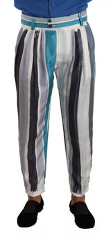 Dolce & Gabbana Multicolor Striped Silk Tapered Pants