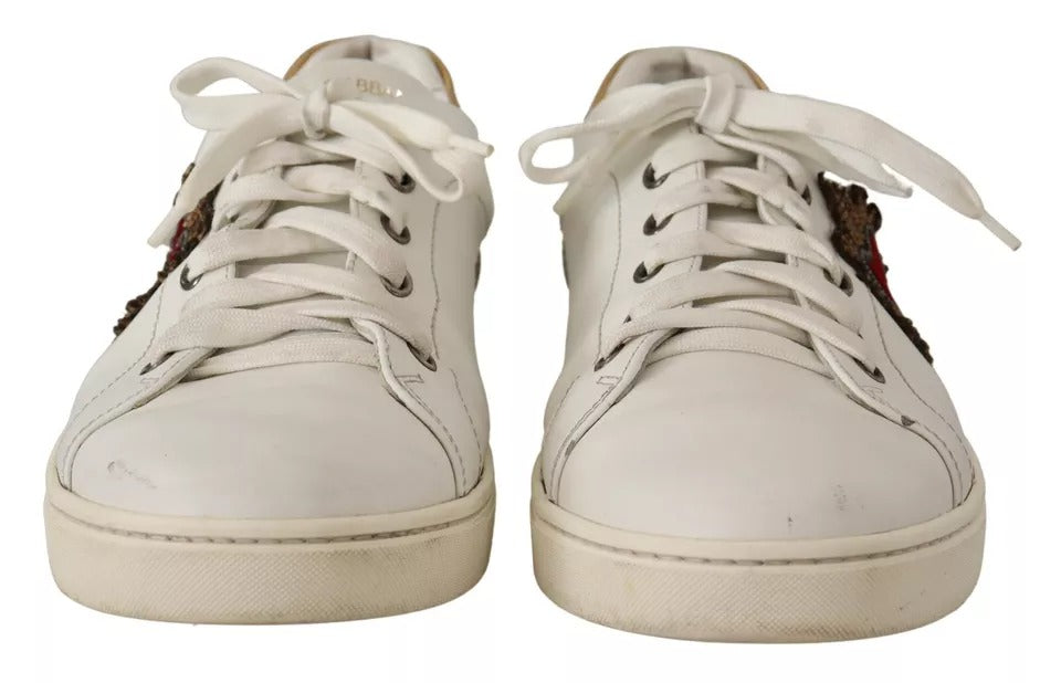 Dolce & Gabbana White Leather Heart Low Top Casual Sneakers Shoes