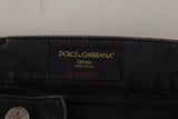 Dolce & Gabbana Gray Running Denim Stretch Logo Skinny Jeans