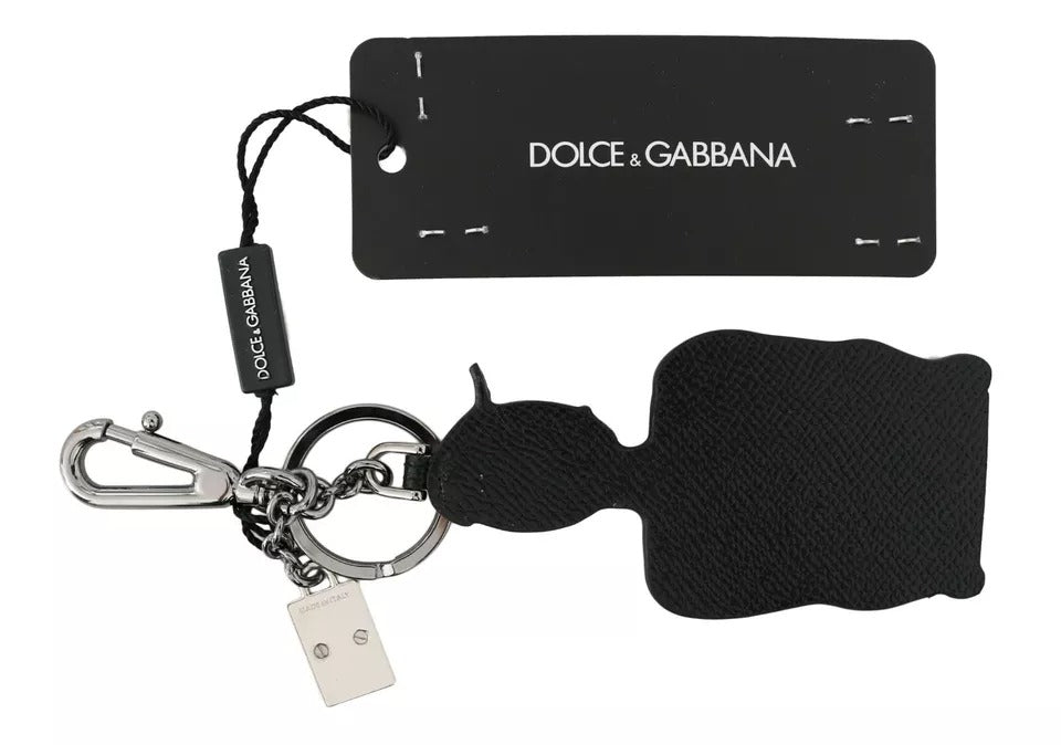 Dolce & Gabbana Black Leather Fisherman Logo Badge Keyring Keychain