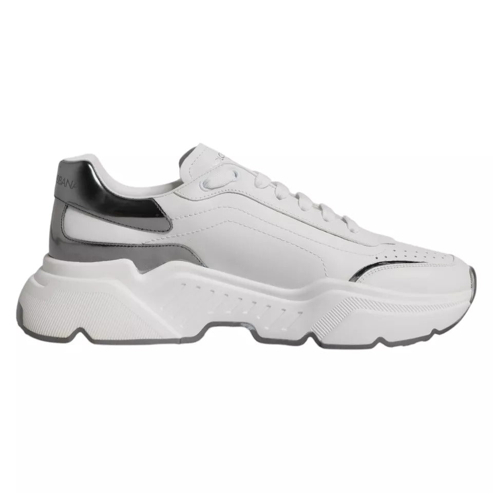 Dolce & Gabbana White Silver DAYMASTER Leather Sneakers Men Shoes