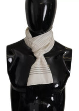 Dolce & Gabbana White Polka Dots Pattern Silk Fringes Wrap Scarf