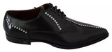 Dolce & Gabbana Black Leather Crystal Dress Formal Shoes